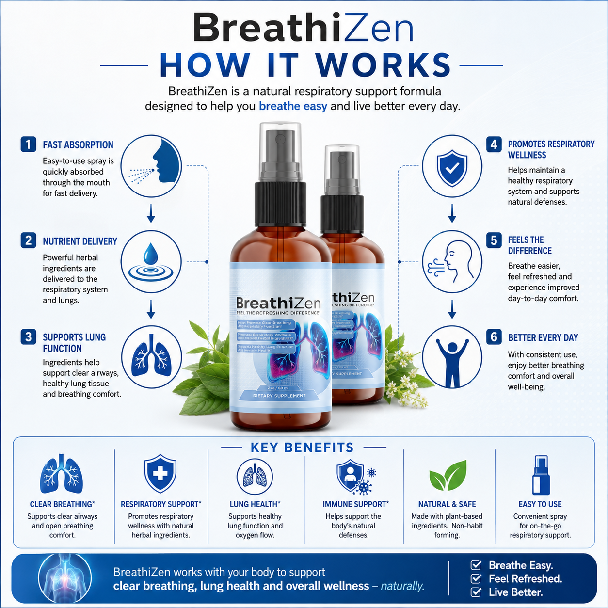 How BreathiZen works — supports healthy glucose levels, boosts lung function balance, supports metabolic health, enhances metabolic vitality